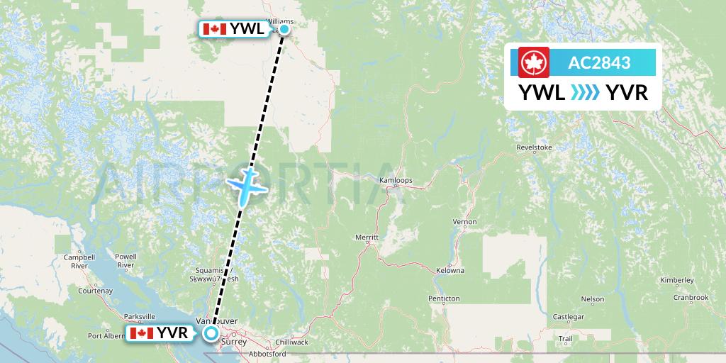 AC2843 Air Canada Flight Map: Williams Lake to Vancouver