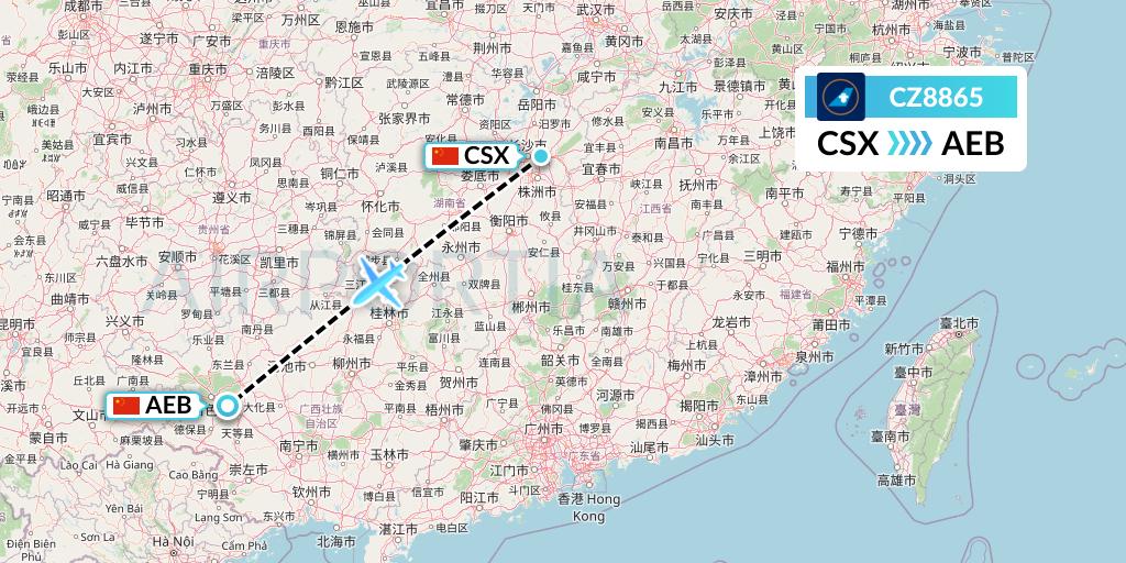 CZ8865 China Southern Airlines Flight Map: Changsha to Baise