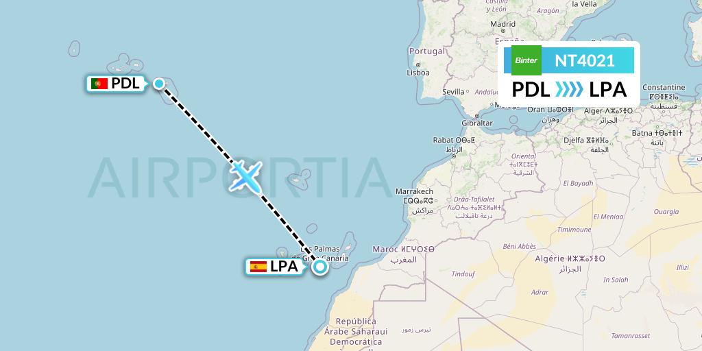 NT4021 Binter Canarias Flight Map: Ponta Delgada to Las Palmas