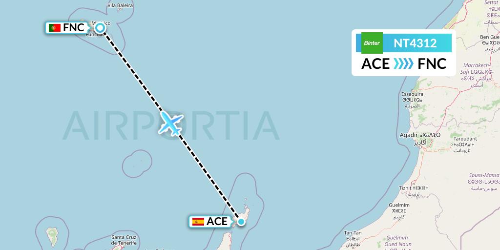 NT4312 Binter Canarias Flight Map: Lanzarote to Funchal