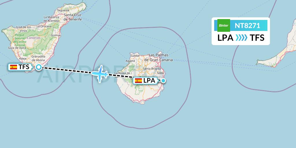 NT8271 Binter Canarias Flight Map: Las Palmas to Tenerife