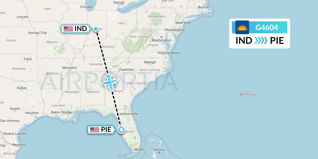G4604 Allegiant Air Flight Map: Indianapolis to St. Petersburg