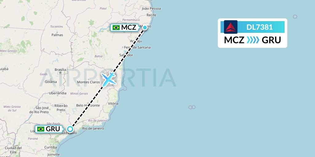 DL7381 Delta Air Lines Flight Map: Maceio to Sao Paulo