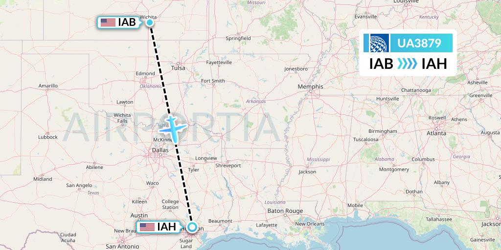 UA3879 United Airlines Flight Map: Wichita to Houston