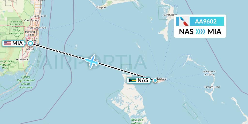 AA9602 American Airlines Flight Map: Nassau to Miami