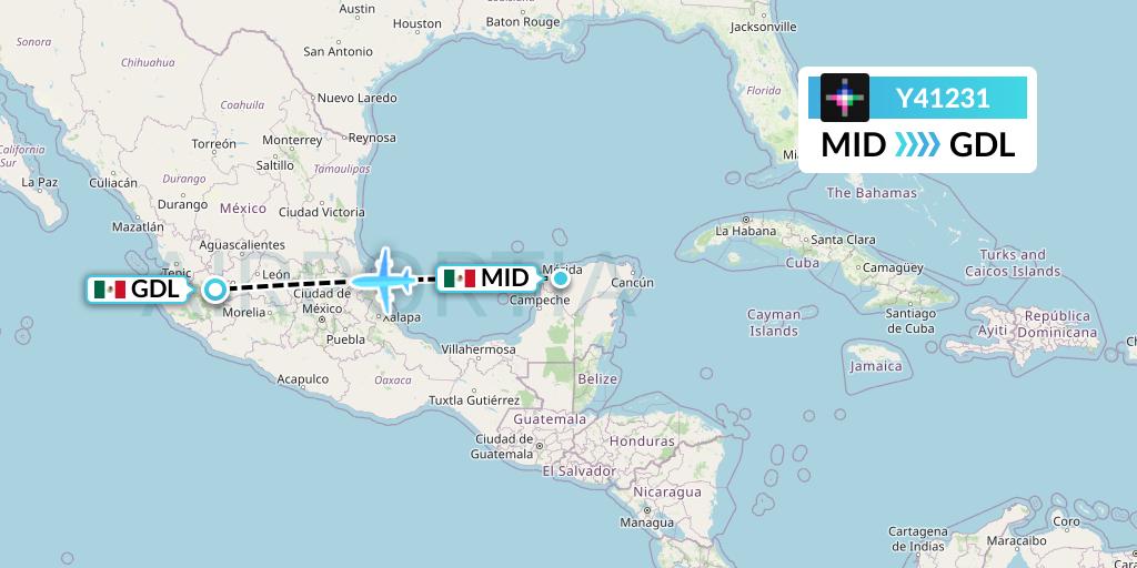 Y41231 Volaris Flight Map: Merida to Guadalajara