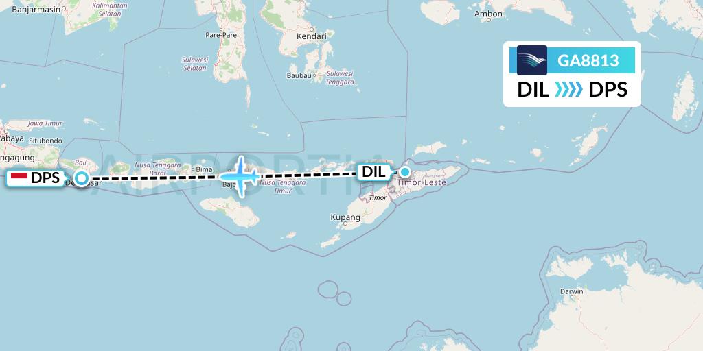 GA8813 Garuda Indonesia Flight Map: Dili to Denpasar