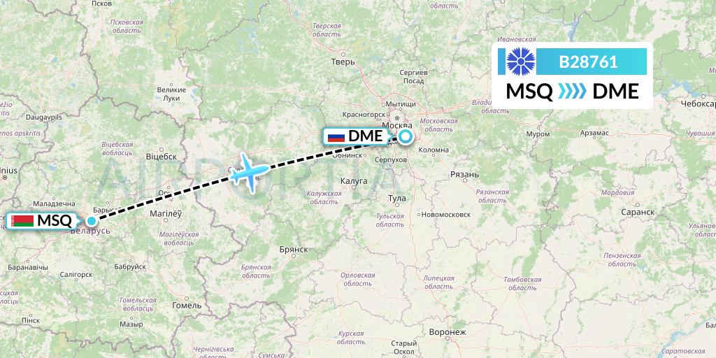B28761 Belavia Flight Map: Minsk to Moscow