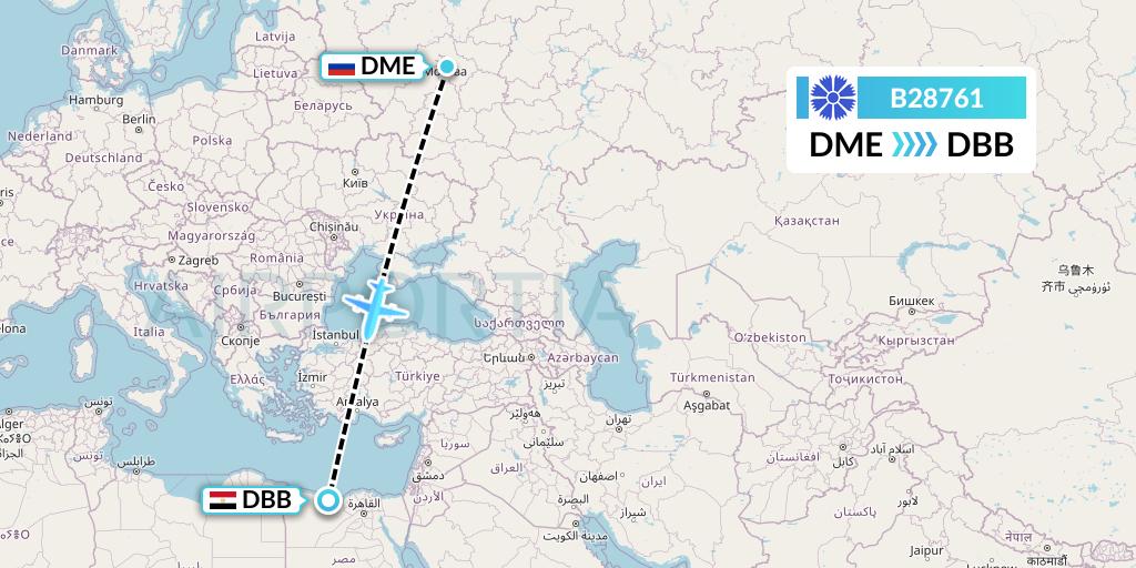 B28761 Belavia Flight Map: Moscow to El Alamein
