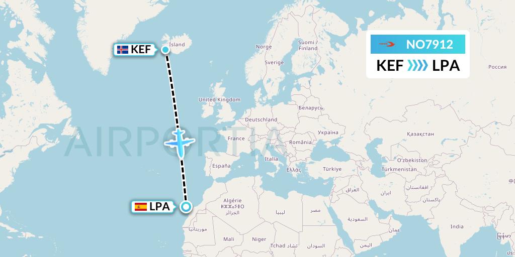 NO7912 Neos Flight Map: Reykjavik to Las Palmas
