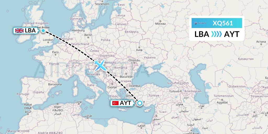 XQ561 SunExpress Flight Map: Leeds to Antalya