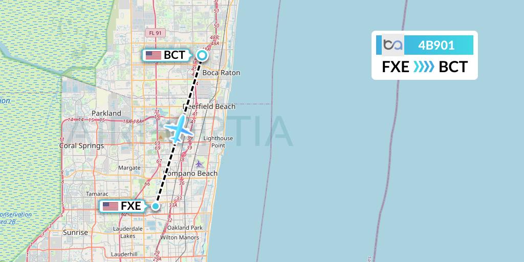 4B901 Boutique Air Flight Map: Fort Lauderdale to Boca Raton