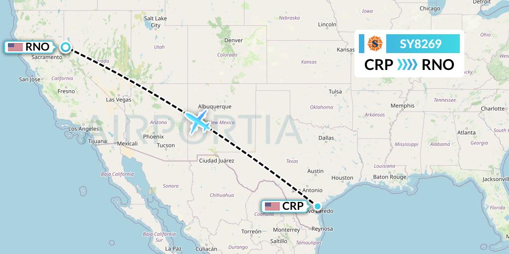 SY8269 Sun Country Airlines Flight Map: Corpus Christi to Reno