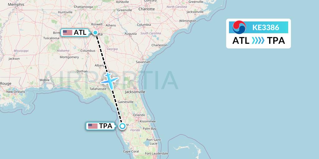 KE3386 Korean Air Flight Map: Atlanta to Tampa