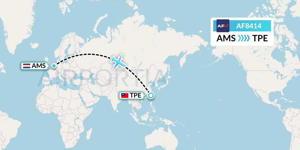 AF8414 Air France Flight Map: Amsterdam to Taipei