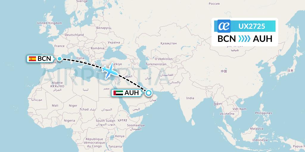 UX2725 Air Europa Flight Map: Barcelona to Abu Dhabi