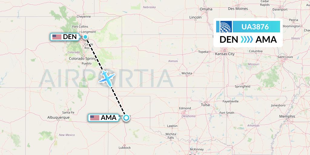 UA3876 United Airlines Flight Map: Denver to Amarillo