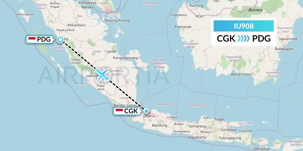 IU908 Pt. Super Air Jet Flight Map: Jakarta to Padang