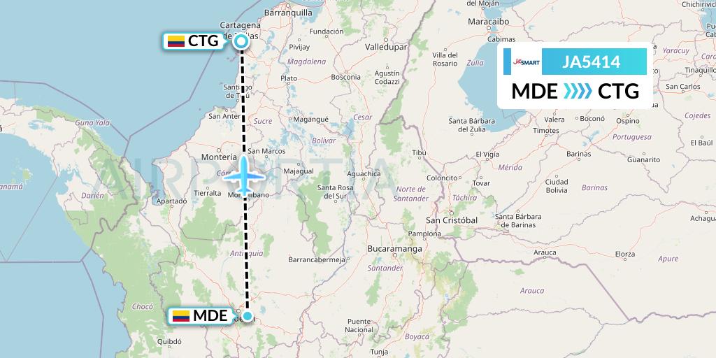 JA5414 JetSMART Flight Map: Medellin to Cartagena