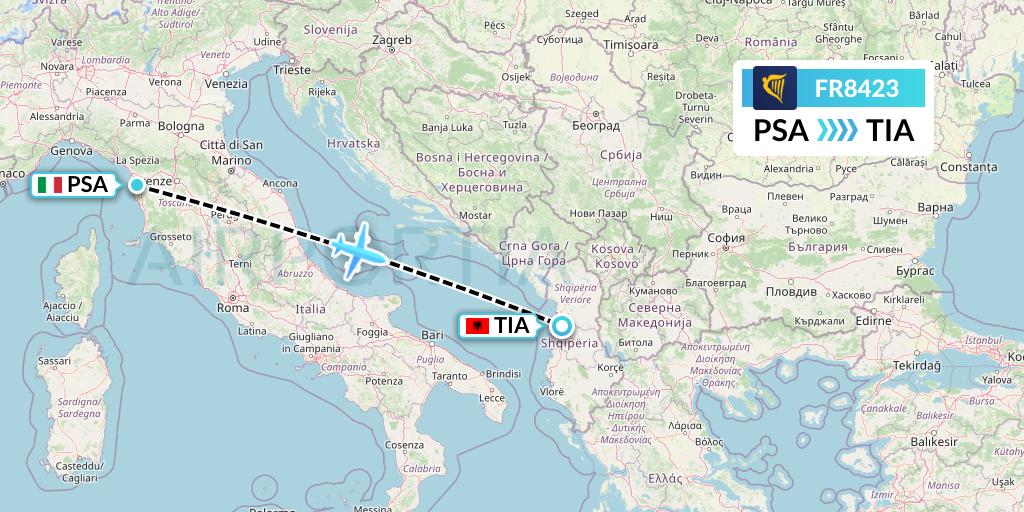 FR8423 Ryanair Flight Map: Pisa to Tirana