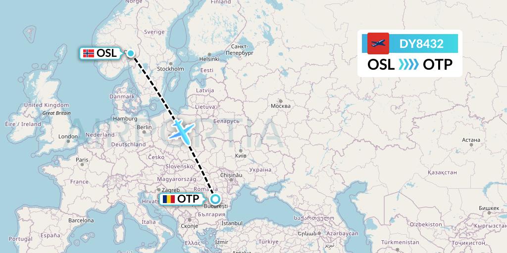DY8432 Norwegian Flight Map: Oslo to Bucharest