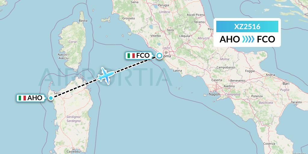 XZ2516 Aeroitalia Flight Map: Alghero to Rome
