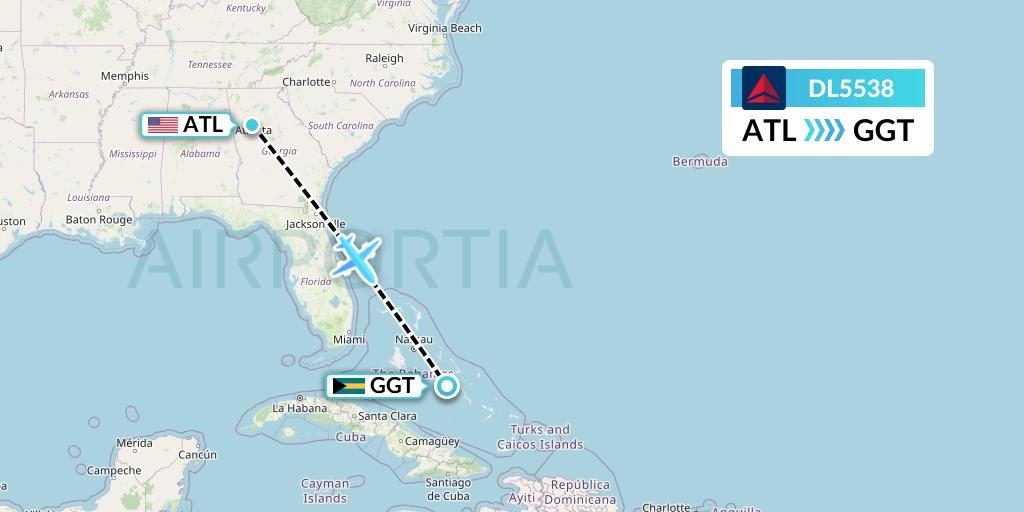 DL5538 Delta Air Lines Flight Map: Atlanta to George Town