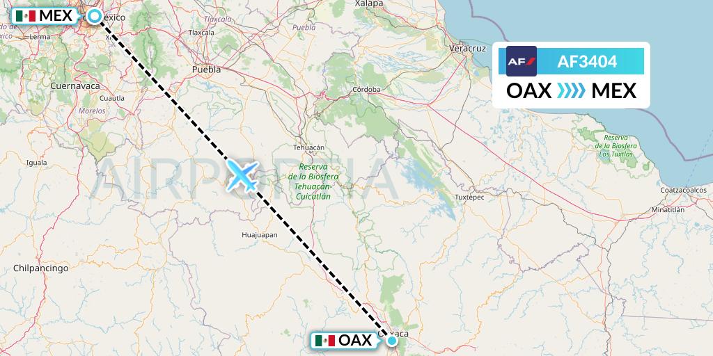 AF3404 Air France Flight Map: Oaxaca to Mexico City