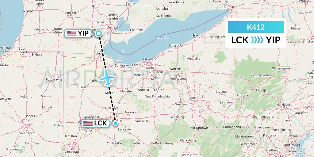 K412 Kalitta Air Flight Map: Columbus to Detroit