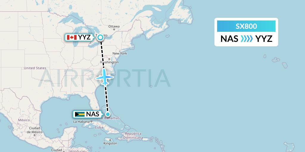 SX800 Flygta Airlines Flight Map: Nassau to Toronto