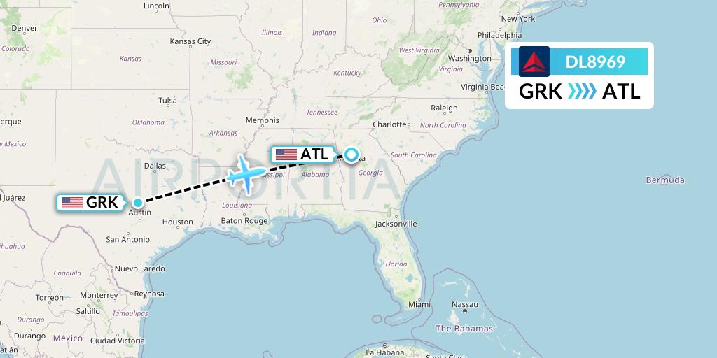 DL8969 Delta Air Lines Flight Map: Killeen to Atlanta
