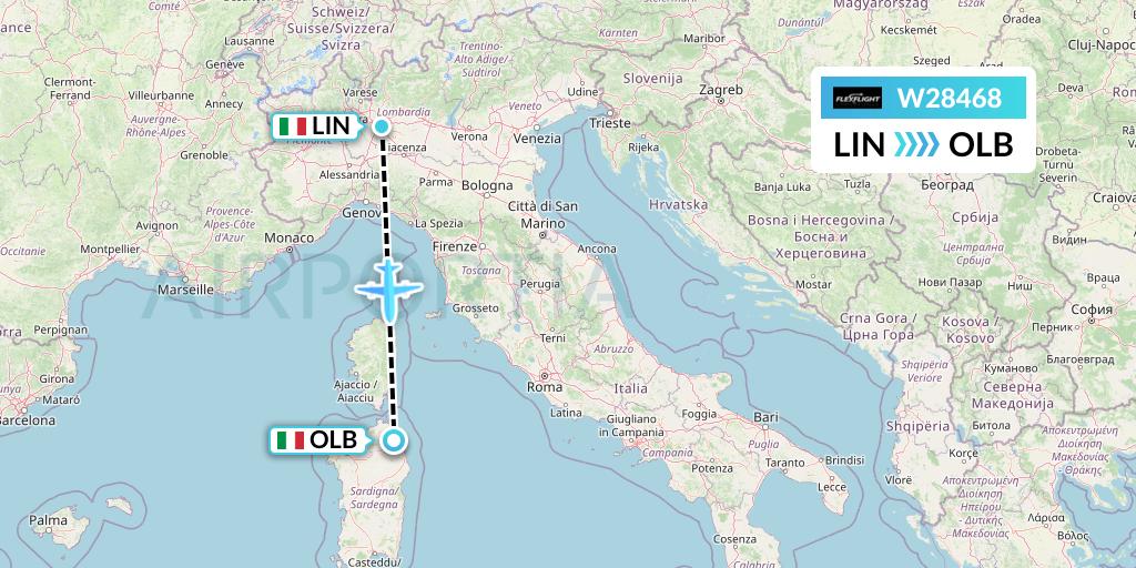 W28468 Flex Flight Flight Map: Milan to Olbia