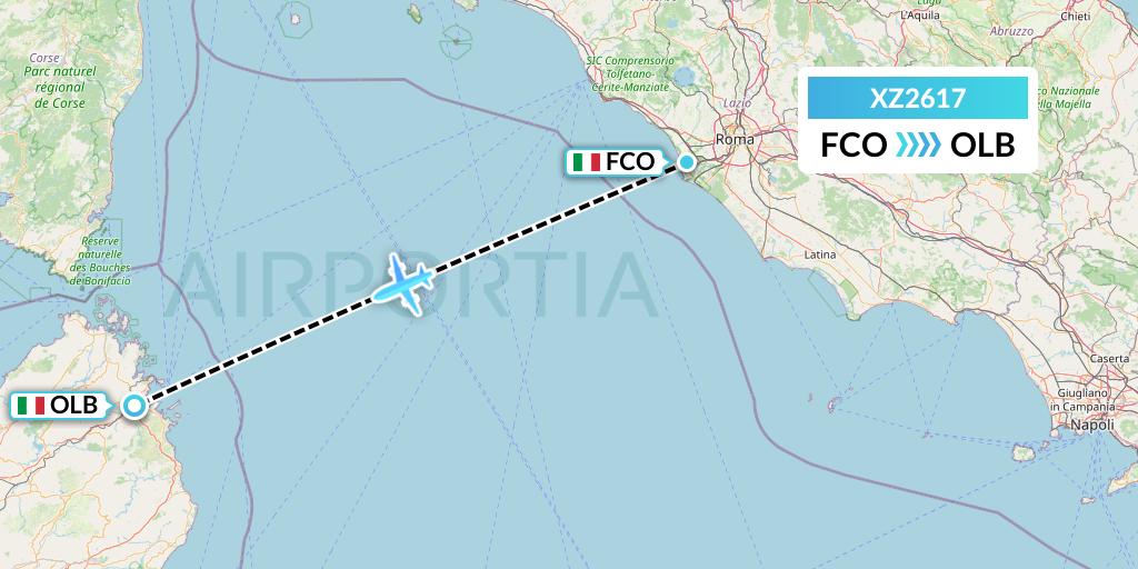 XZ2617 Aeroitalia Flight Map: Rome to Olbia