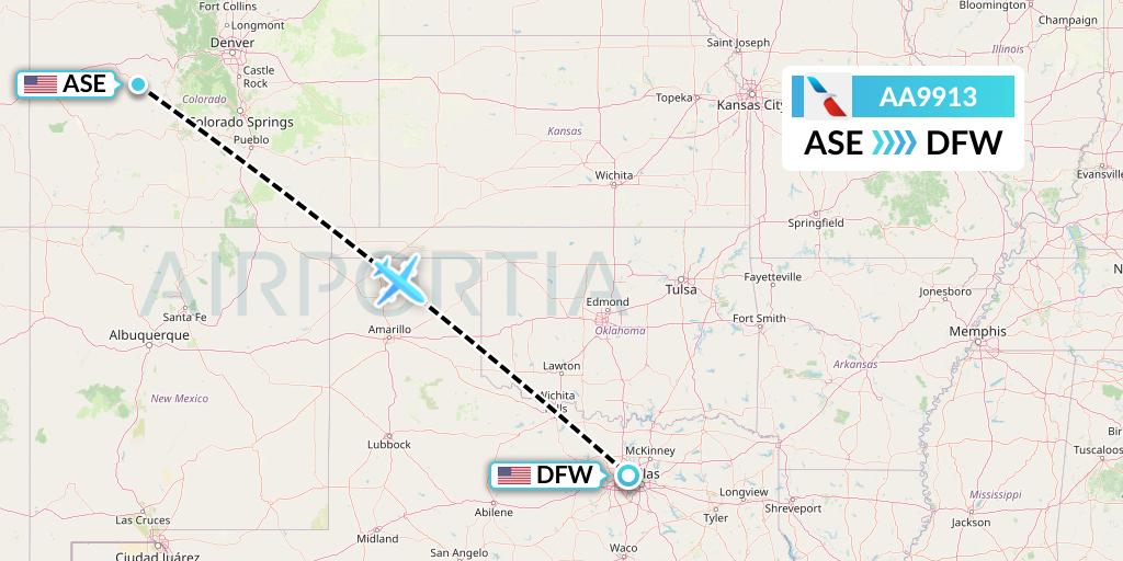 AA9913 American Airlines Flight Map: Aspen to Dallas