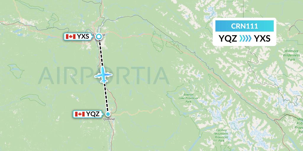 CRN111 Aerocaribbean Flight Map: Quesnel to Prince George