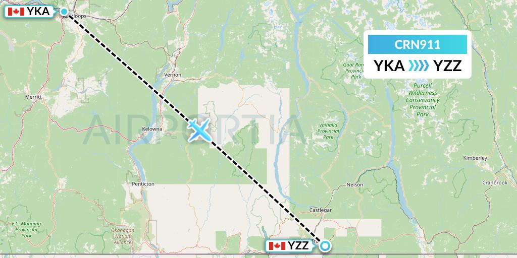 CRN911 Aerocaribbean Flight Map: Kamloops to Trail