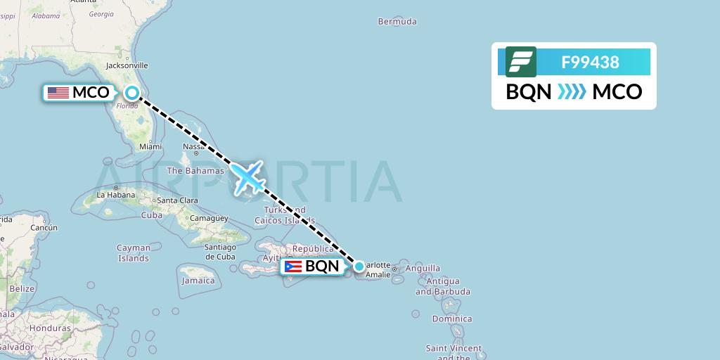F99438 Frontier Airlines Flight Map: Aguadilla to Orlando