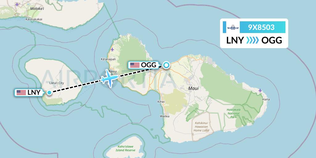 9X8503 Southern Airways Express Flight Map: Lanai to Kahului
