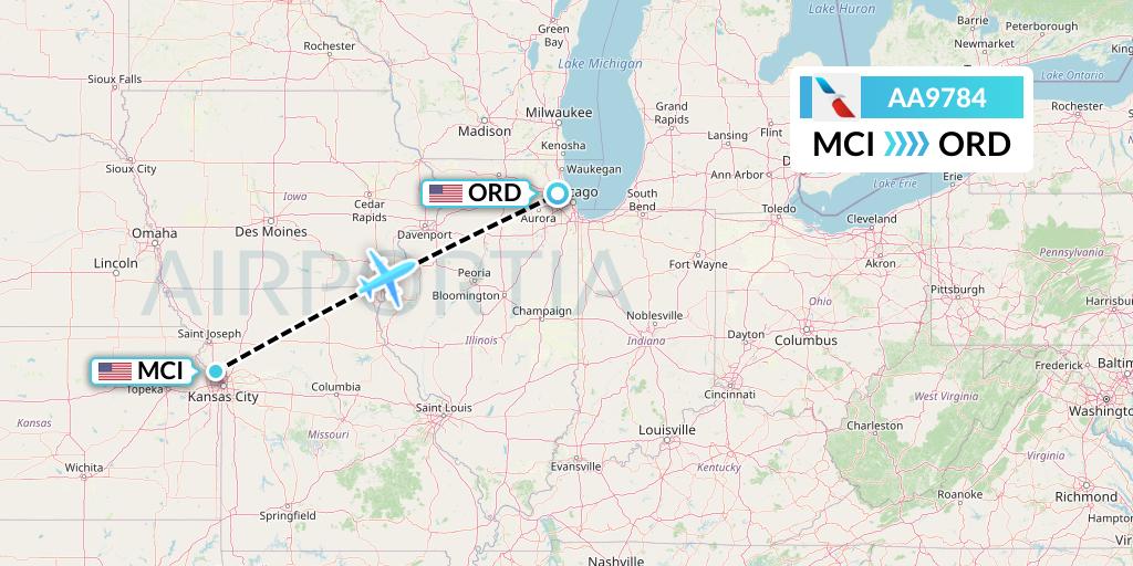 AA9784 American Airlines Flight Map: Kansas City to Chicago