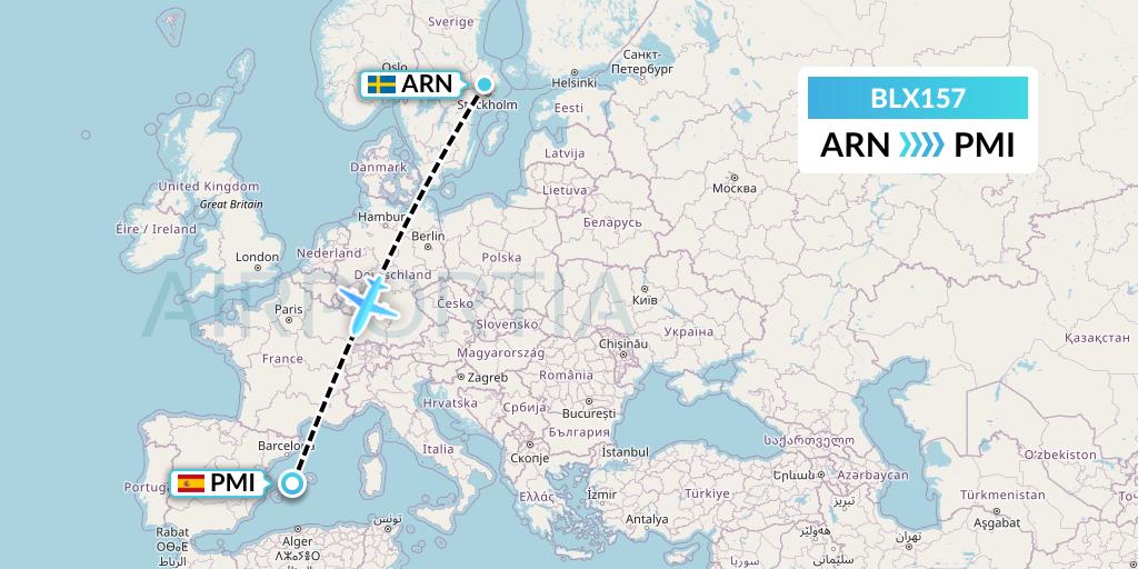 BLX157 TUI fly Nordics Flight Map: Stockholm to Palma de Mallorca
