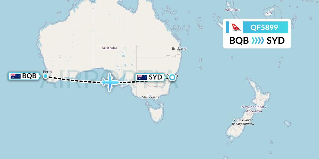 QF5899 Qantas Flight Map: Busselton to Sydney