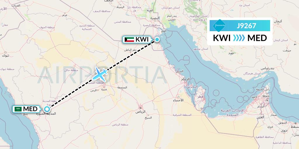 J9267 Jazeera Airways Flight Map: Kuwait City to Medina