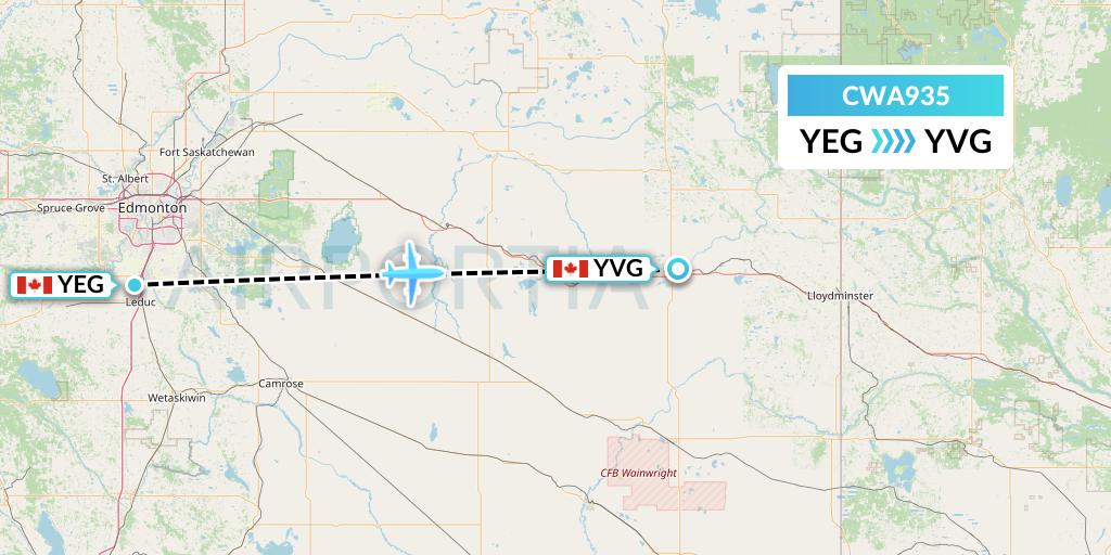 CWA935 Can West Corporate Air Charters Ltd. Flight Map: Edmonton to Vermilion