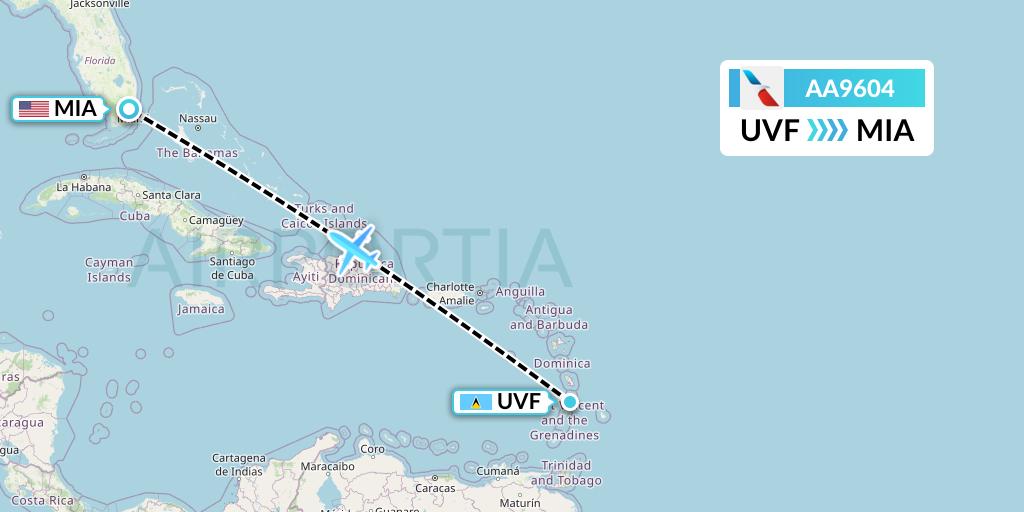 AA9604 American Airlines Flight Map: Vieux Fort to Miami