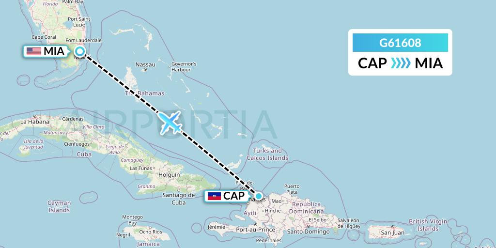G61608 Fly Arna Flight Map: Cap-Haitien to Miami