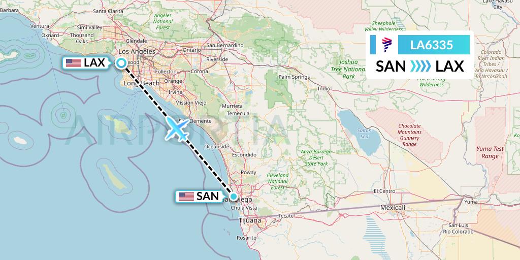 LA6335 LAN Airlines Flight Map: San Diego to Los Angeles