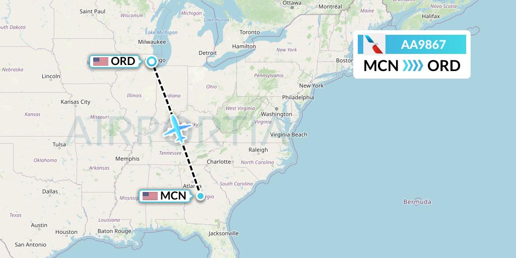 AA9867 American Airlines Flight Map: Macon to Chicago