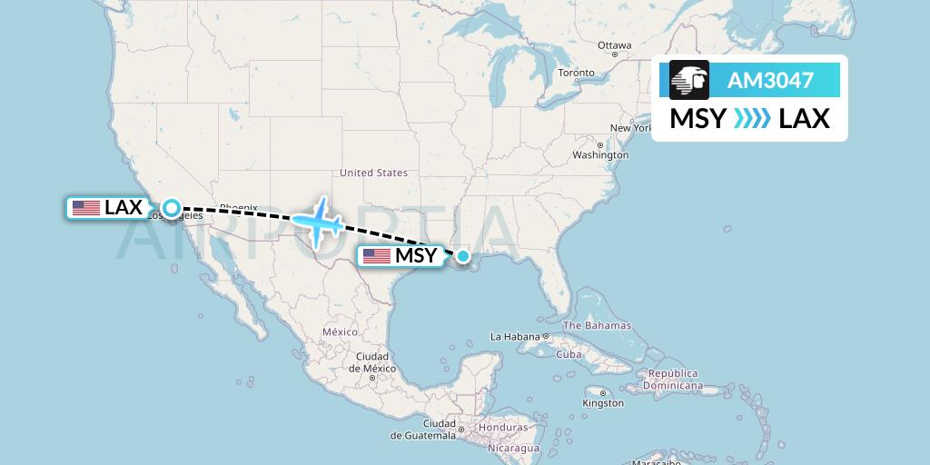 AM3047 Aeromexico Flight Map: New Orleans to Los Angeles