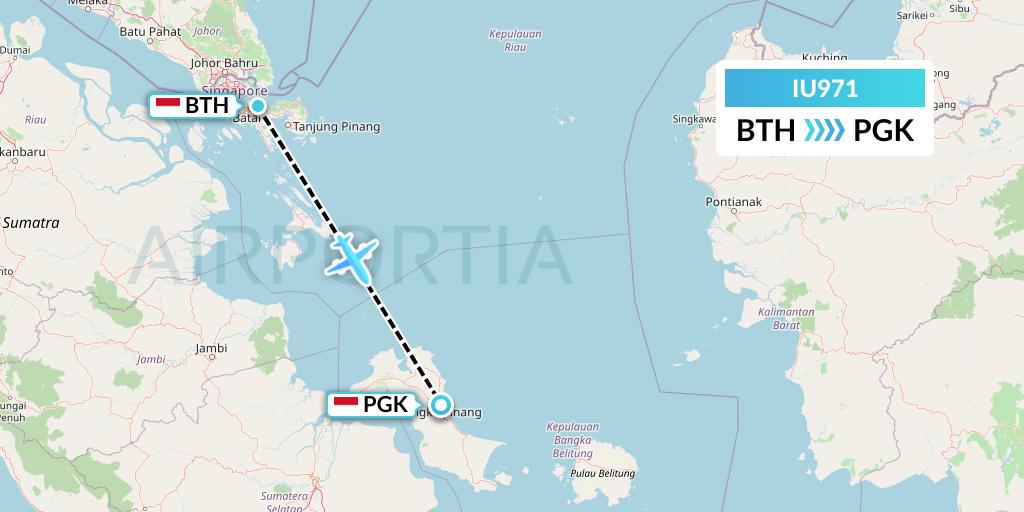 IU971 Pt. Super Air Jet Flight Map: Batam to Pangkal Pinang