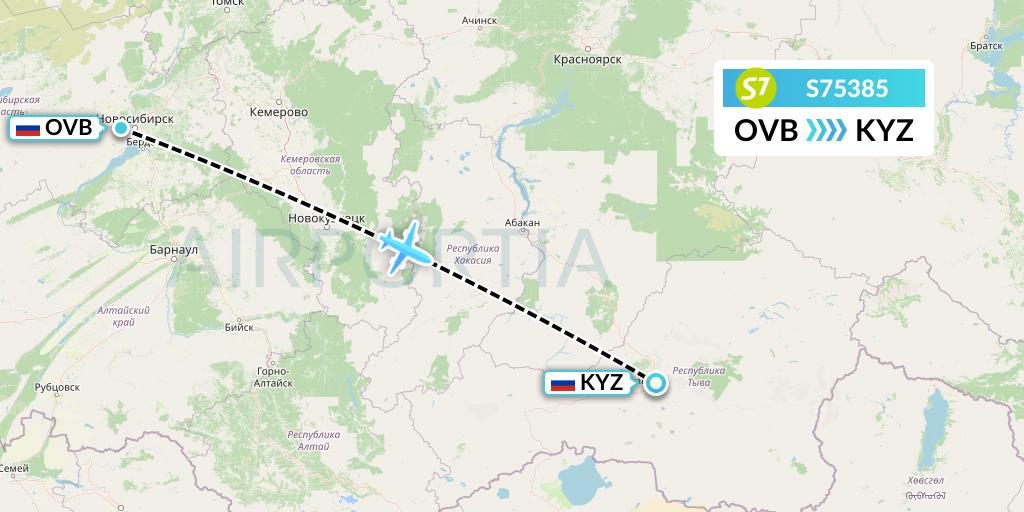 S75385 S7 Airlines Flight Map: Novosibirsk to Kyzyl